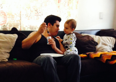 on the couch with my first kid